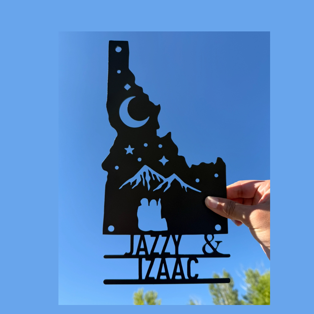 Idaho Night Sky Couple Metal Art – Custom Names | Stargazer Series